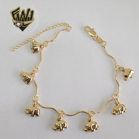 (1-0587)Gold Laminate Bracelet-1mm Link Bracelet w/Charms-7.5''-BGF - Fantasy World Jewelry