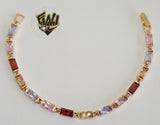 (1-60086) Gold Laminate -9mm Alternative Link Bracelet w/Crystals- 7" - BGO - Fantasy World Jewelry