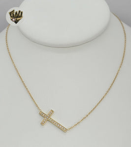(4-7034) Stainless Steel - 1mm Cross Necklace - 16". - Fantasy World Jewelry