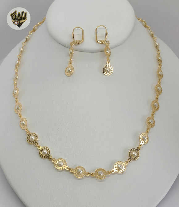 (1-6117) Gold Laminate - Pearls Link Set - BGF - Fantasy World Jewelry