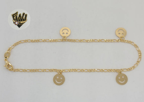 (1-0108) Gold Laminate - 2mm Smiling Face Anklet - 9.5