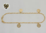 (1-0108) Gold Laminate - 2mm Smiling Face Anklet - 9.5"- BGF - Fantasy World Jewelry