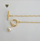 (MNECKL-01) Gold Laminate - Pearl Toggle Necklace - BGF - Fantasy World Jewelry