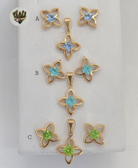 (1-6423) Gold Laminate- CZ Flower Set - BGO - Fantasy World Jewelry