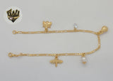 (1-0208) Gold Laminate - 3mm Figaro Link Charms Anklet - 10” - BGF