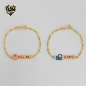 (1-0947) Laminado de oro - Pulsera para niños con placa de eslabones Figaro de 2,5 mm - 5,5" - BGF