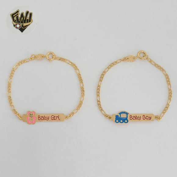 (1-0947) Laminado de oro - Pulsera para niños con placa de eslabones Figaro de 2,5 mm - 5,5