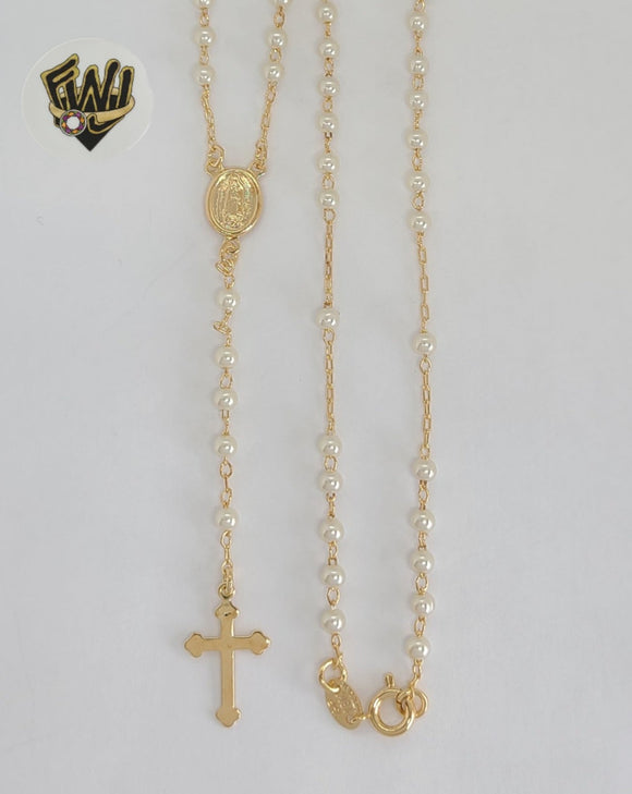 (1-3350-3) Gold Laminate - 3mm Guadalupe Virgin Rosary Necklace - 18