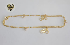 (1-0173) Gold Laminate - 2mm Figaro Anklet with Charms - 10" - BGF - Fantasy World Jewelry
