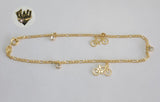 (1-0173) Gold Laminate - 2mm Figaro Anklet with Charms - 10" - BGF - Fantasy World Jewelry