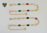 (1-0254) Gold Laminate - 2mm Alternative Stones Link Anklet - 8" - BGO