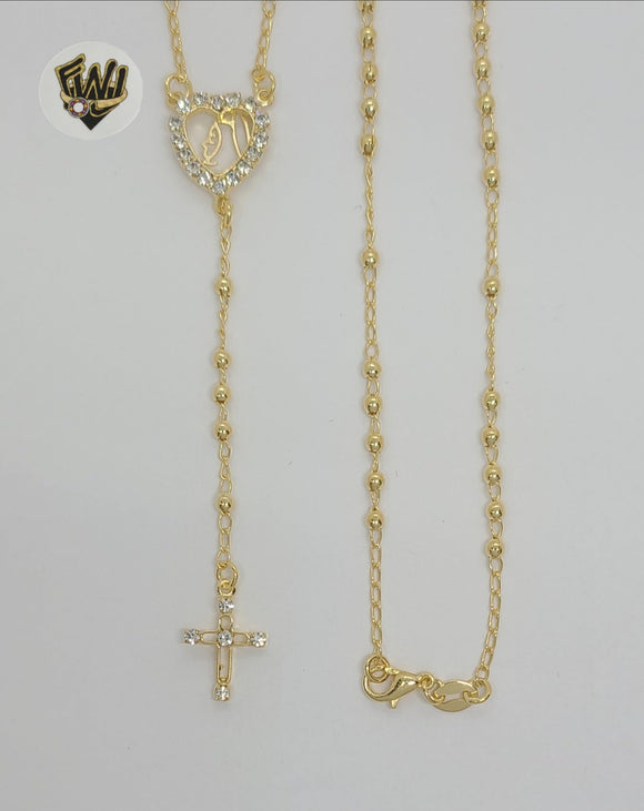(1-3322) Gold Laminate - 3mm Beads Rosary Necklace - 18