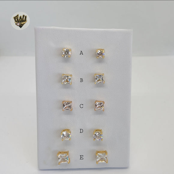 (1-1081) Gold Laminate - Zircon Stud Earrings - BGO - Fantasy World Jewelry