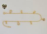 (1-0174-1) Gold Laminate - 2mm Figaro Link Charms Anklet - 9.5" - BGO