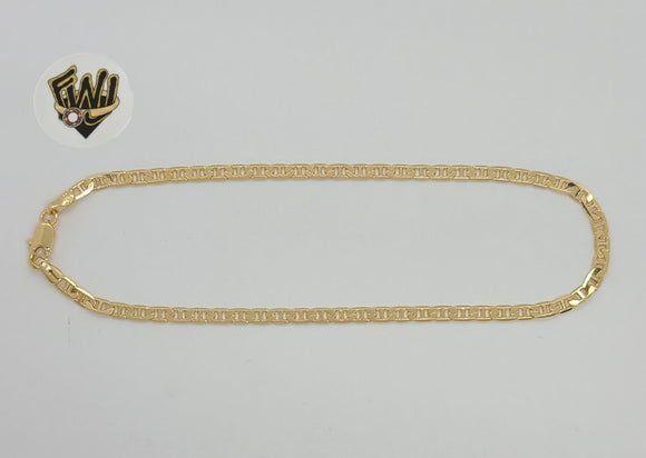 (1-0034) Gold Laminate - 3mm Mariner Link Anklet - 10” - BGF