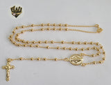 (1-3351) Gold Laminate - 3mm Beads Rosary Necklace - 17.5''- BGO. - Fantasy World Jewelry