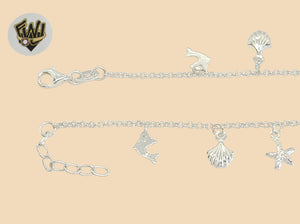 (2-0136) 925 Sterling Silver - 2mm Charms Link Anklet - 10" - Fantasy World Jewelry