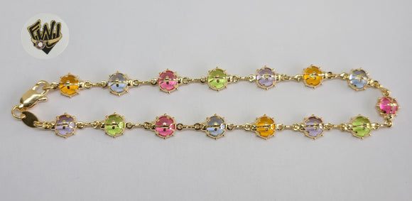 (1-0128) Gold Laminate - 8mm Multicolor Stone Anklets - 10