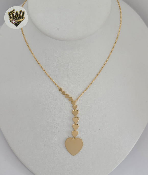 (1-6401-1) Laminado de oro - Collar de corazón con eslabones de caja - 17