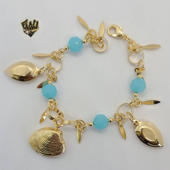 (MBRA-18) Gold Laminate - Link Bracelet w/ Charms - BGF - Fantasy World Jewelry