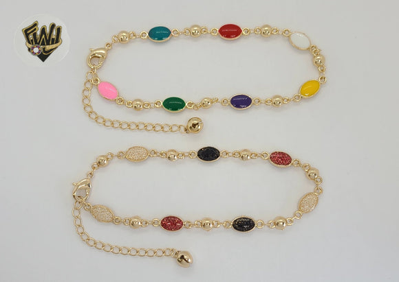 (1-0254) Gold Laminate - 2mm Alternative Stones Link Anklet - 8