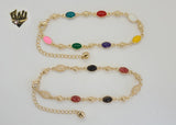 (1-0254) Gold Laminate - 2mm Alternative Stones Link Anklet - 8" - BGO