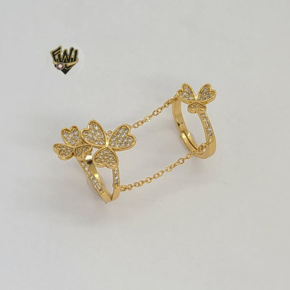 (1-3195) Gold Laminate - CZ Double Clover Ring - BGO - Fantasy World Jewelry