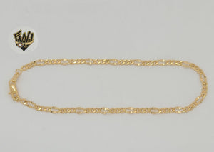 (1-0002) Laminado de oro - Tobillera con eslabones Figaro alternativos de 4 mm - 10" - BGF