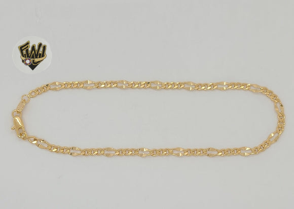 (1-0002) Laminado de oro - Tobillera con eslabones Figaro alternativos de 4 mm - 10