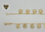 (1-0144) Gold Laminate - 2mm Figaro Link Coin Charms Anklet - 10" - BGF - Fantasy World Jewelry