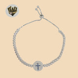 (2-0435) 925 Sterling Silver - 3mm Zircon Cross Adjustable Bracelet.
