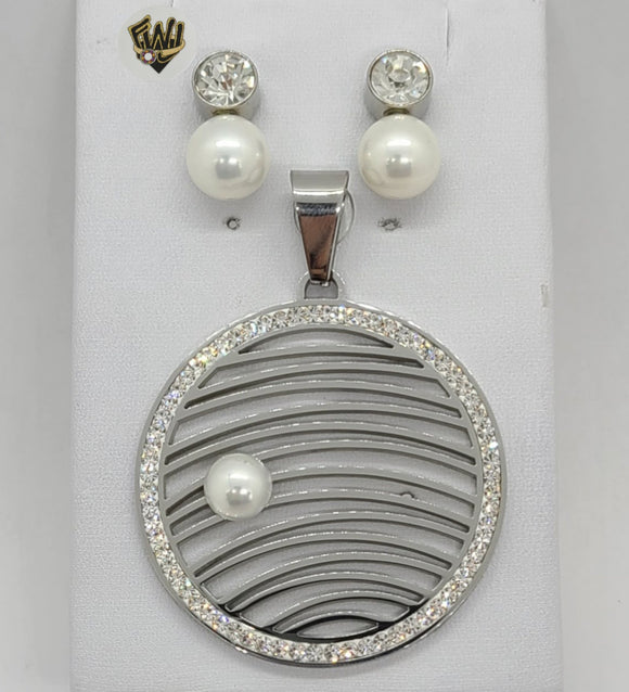 (4-9105) Stainless Steel - CZ Pearls Set. - Fantasy World Jewelry