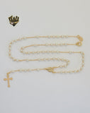 (1-3350-1) Gold Laminate - 3mm Miraculous Virgin Pearls Rosary Necklace - 18" - BGF.