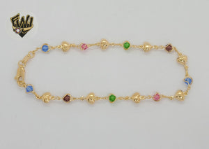 (1-0133-1) Gold Laminate - 6mm Multicolor Hearts Anklet - 9.5" - BGF