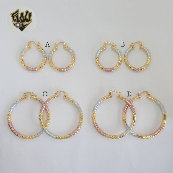 (1-2762) Gold Laminate - Three Tones Hoops - BGO