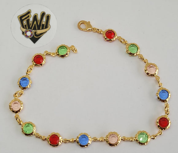 (1-0657) Gold Laminate Bracelet-6.5mm Link Multicolor Bracelet-7.5''-BGO - Fantasy World Jewelry