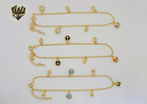 (1-0174-1) Gold Laminate - 2mm Figaro Link Charms Anklet - 9.5" - BGO