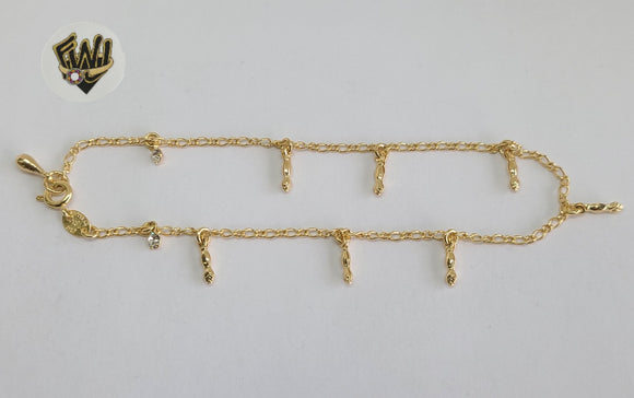 (1-0182) Gold Laminate - 2mm Figaro Anklet with Charms - 10
