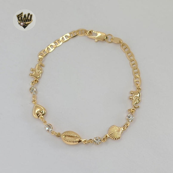 (1-0533) Gold Laminate - 4mm Link  Shell and Elephants Bracelet - 7.5
