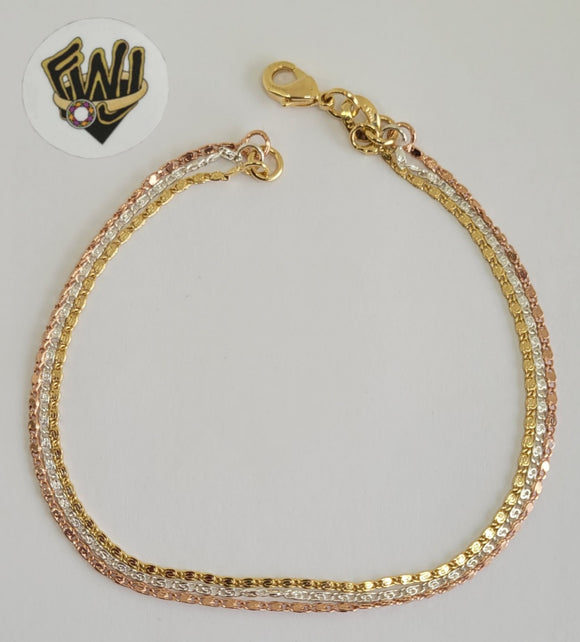 (1-0776) Gold Laminate - 2mm Alternative 3-Tone Bracelet - 7.5