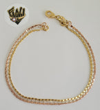 (1-0776) Gold Laminate - 2mm Alternative 3-Tone Bracelet - 7.5" - BGO - Fantasy World Jewelry