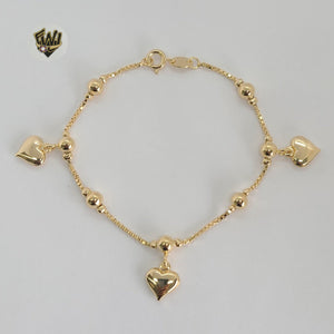(1-0485) Gold Laminate - 1mm Link Bracelet with Hearts - 7" - BGF - Fantasy World Jewelry