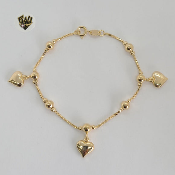 (1-0485) Gold Laminate - 1mm Link Bracelet with Hearts - 7