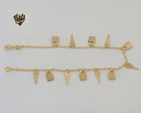 (1-0184) Gold Laminate - 2mm Link Anklet with Charms - 9.5" - BGF - Fantasy World Jewelry