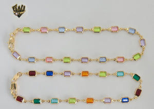 (1-0125) Gold Laminate - 5mm Multicolor Zircon Anklet - 10" - BGF - Fantasy World Jewelry