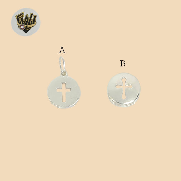 (2-1041) 925 Sterling Silver - Crosses Round Pendants.