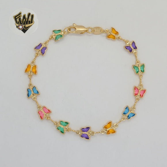 (1-0640) Gold Laminate - 7mm Colorful Butterfly Bracelet - 7.5