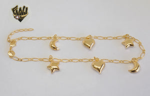 (1-0227) Gold Laminate - 3mm Link Anklet w/Charms - 10.5" - BGO - Fantasy World Jewelry