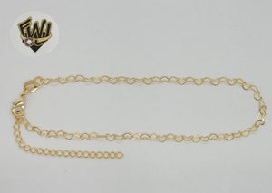 (1-0081) Gold Laminate - 3mm Heart Link Anklet - 9" - BGF - Fantasy World Jewelry
