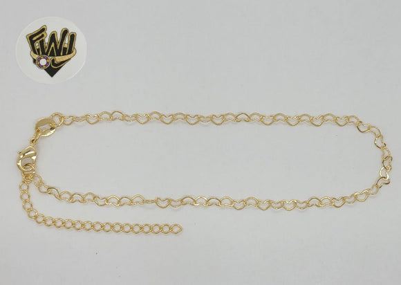 (1-0081) Gold Laminate - 3mm Heart Link Anklet - 9